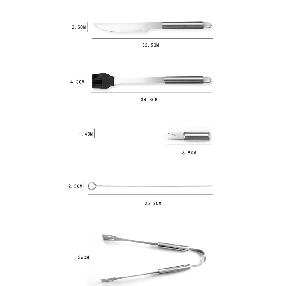 Set ustensile pentru gratar, 20 piese, otel inoxidabil, geanta Oxford argintiu [3]