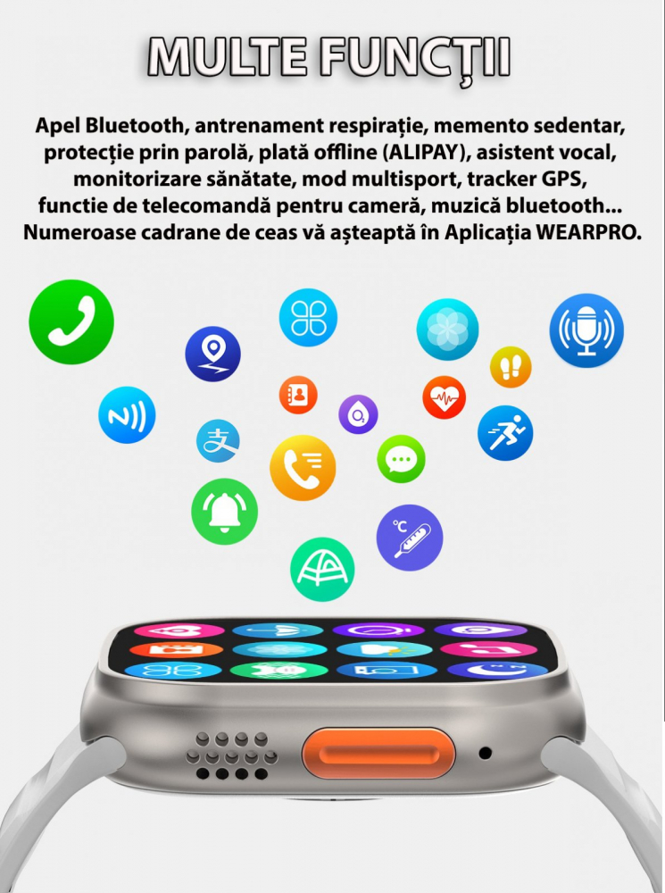 Smartwatch 1.99 inch cu apeluri Bluetooth si curea extra [4]
