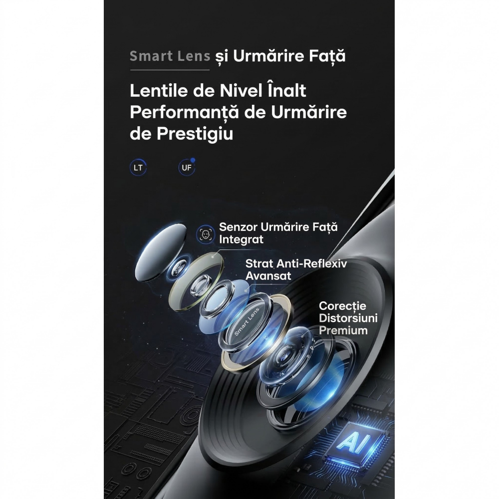 Stabilizator pentru telefon, AI face tracking, rotire 360 grade, aluminiu, negru [7]