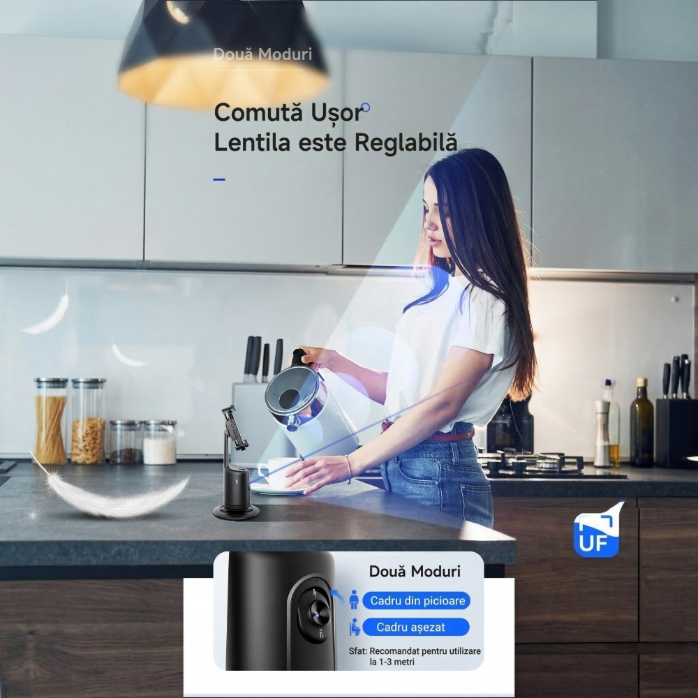 Stabilizator pentru telefon, AI face tracking, rotire 360 grade, aluminiu, negru [2]