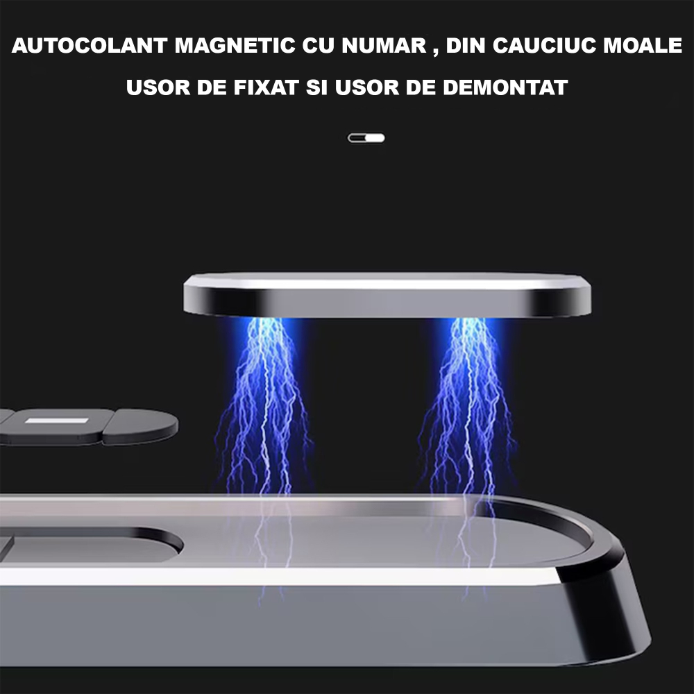 Suport auto numar telefon parbriz, aliaj aluminiu, cifre magnetice, 13, 8 cm, negru [2]