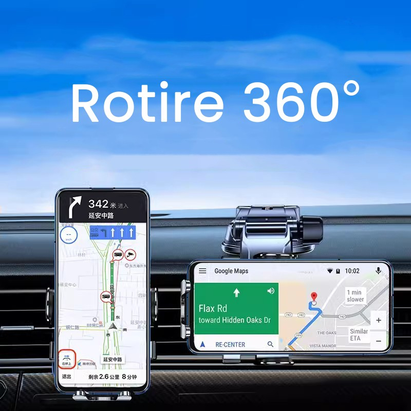 Suport auto pentru telefon, rotativ cu ventuza, brat reglabil, albastru oglinda [5]