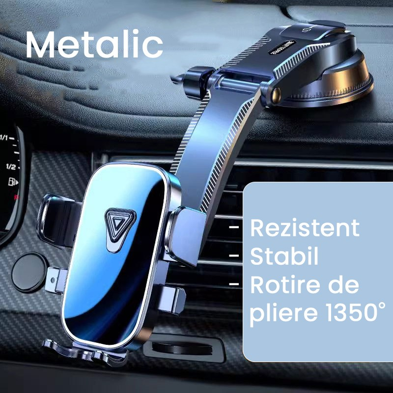 Suport auto pentru telefon, rotativ cu ventuza, brat reglabil, albastru oglinda [2]