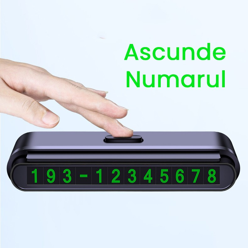 Suport numar telefon auto, cu banda glisanta pentru ascundere, cifre verzi, negru mat [4]