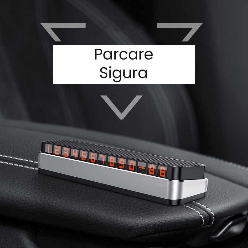 Suport numar telefon pentru parcare auto, pop-up cu ascundere, cifre rosii, gri [2]