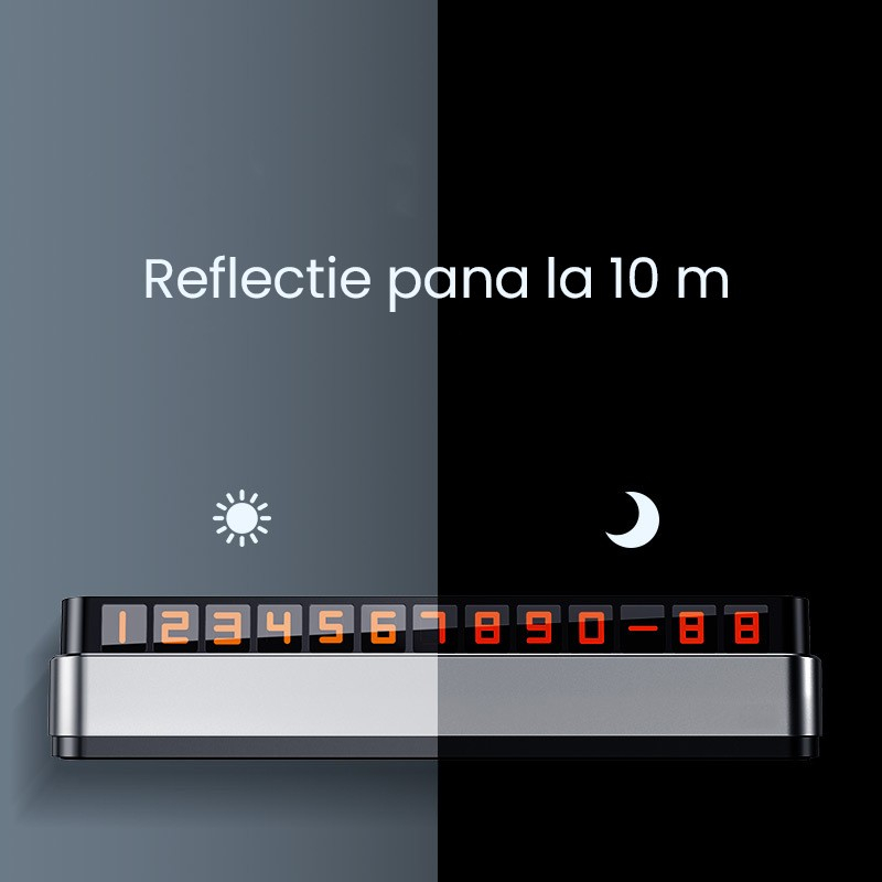 Suport numar telefon pentru parcare auto, pop-up cu ascundere, cifre rosii, gri [5]