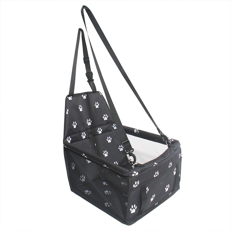 Suport pentru animale de companie, cu prindere de scaun si centura, 40x32x42 cm, negru cu imprimeu [10]