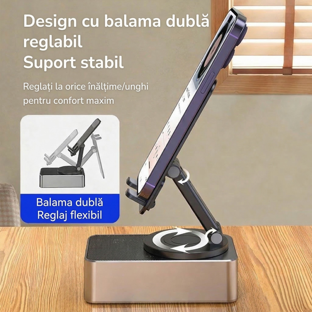 Suport telefon cu boxa Bluetooth, rotativ 360°, pliabil, acumulator 1500 mAh [4]