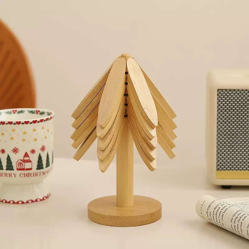 Suport termic pentru vase fierbinti, bambus natural, rezistent la caldura, maro deschis [5]