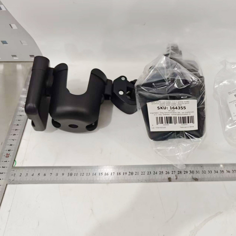 Suport universal pentru pahar si telefon, fixare de bara, rotire 360°, plastic ABS negru [8]