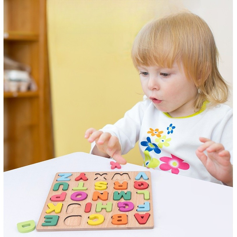 Tabla Montessori, alfabet complet, lemn multicolor, 20 x 20 cm [3]