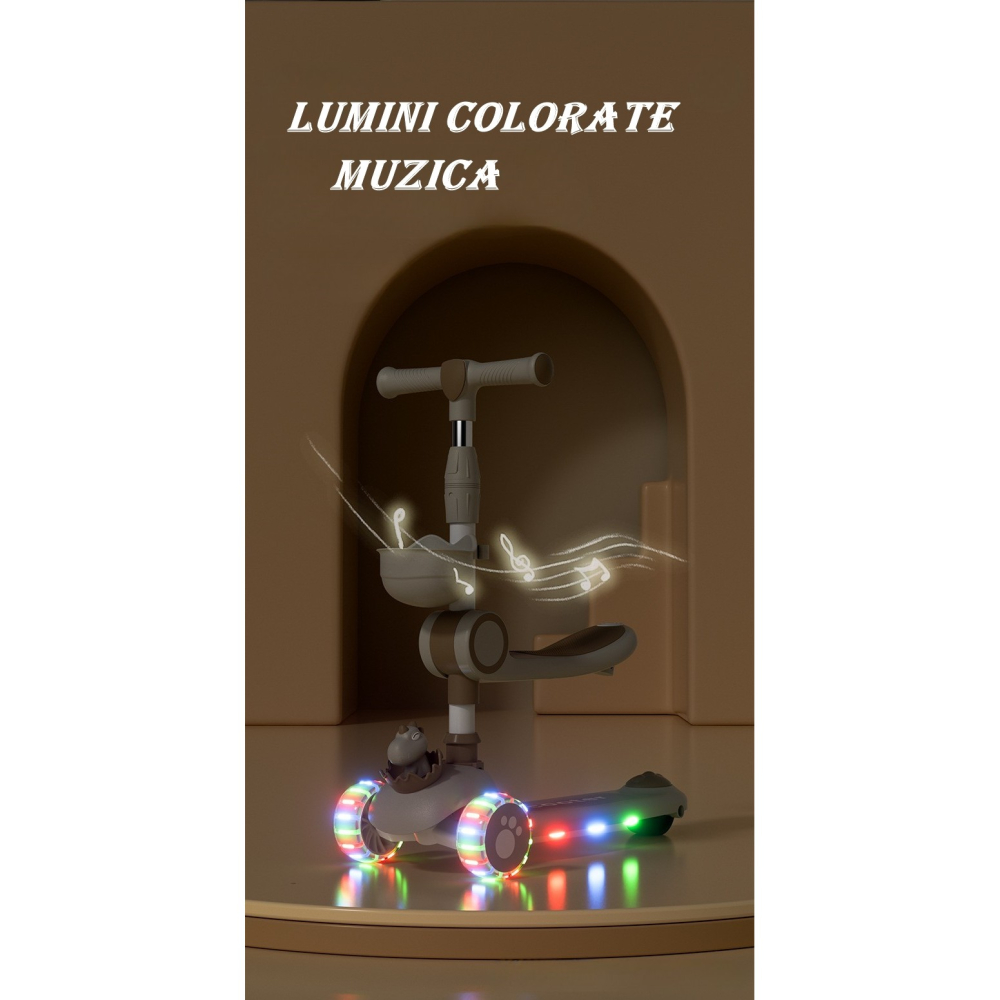 Trotineta multifunctionala 3 in 1, model dinozaur, cu lumini si muzica, reglabila 360 [6]