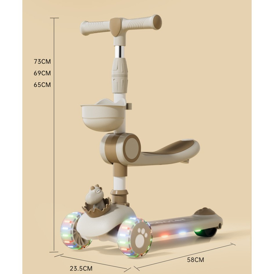 Trotineta multifunctionala 3 in 1, model dinozaur, cu lumini si muzica, reglabila 360 [4]