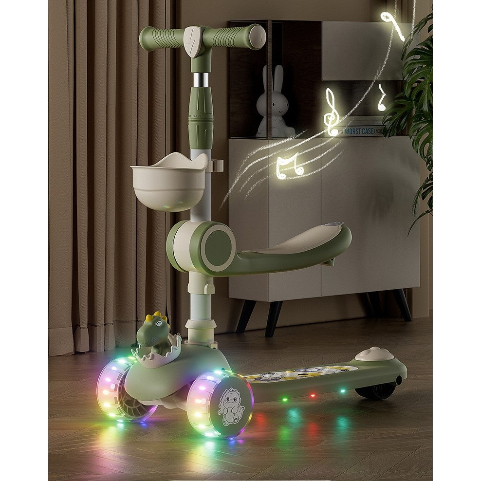 Trotineta multifunctionala 3 in 1, model dinozaur, cu lumini si muzica, reglabila [3]