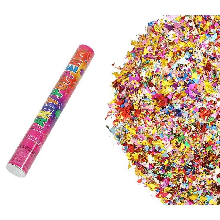 Tub de confetti, clasic, 40 cm, confetti multicolore din plastic, eliberare prin rasucire [1]