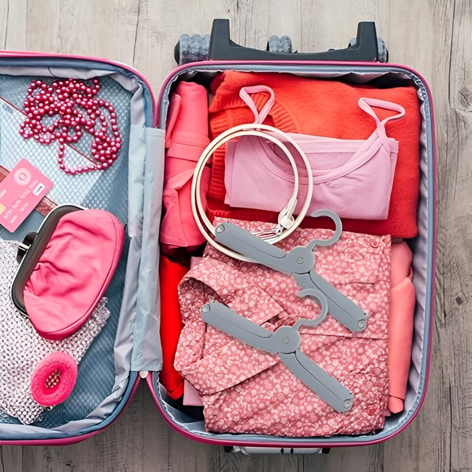 Umeras pliabil de calatorie, mini cuier portabil, design compact, aluminiu si plastic gri [2]