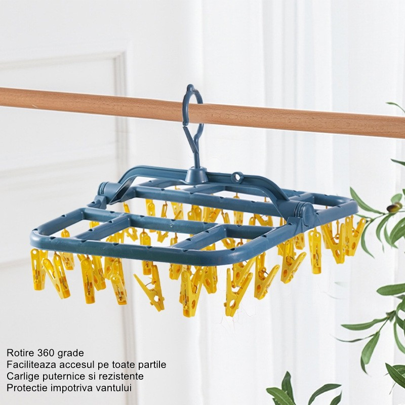 Uscator de rufe suspendat, 40 carlige, rotire 360 grade, pliabil, plastic ABS, 36x24 cm [4]