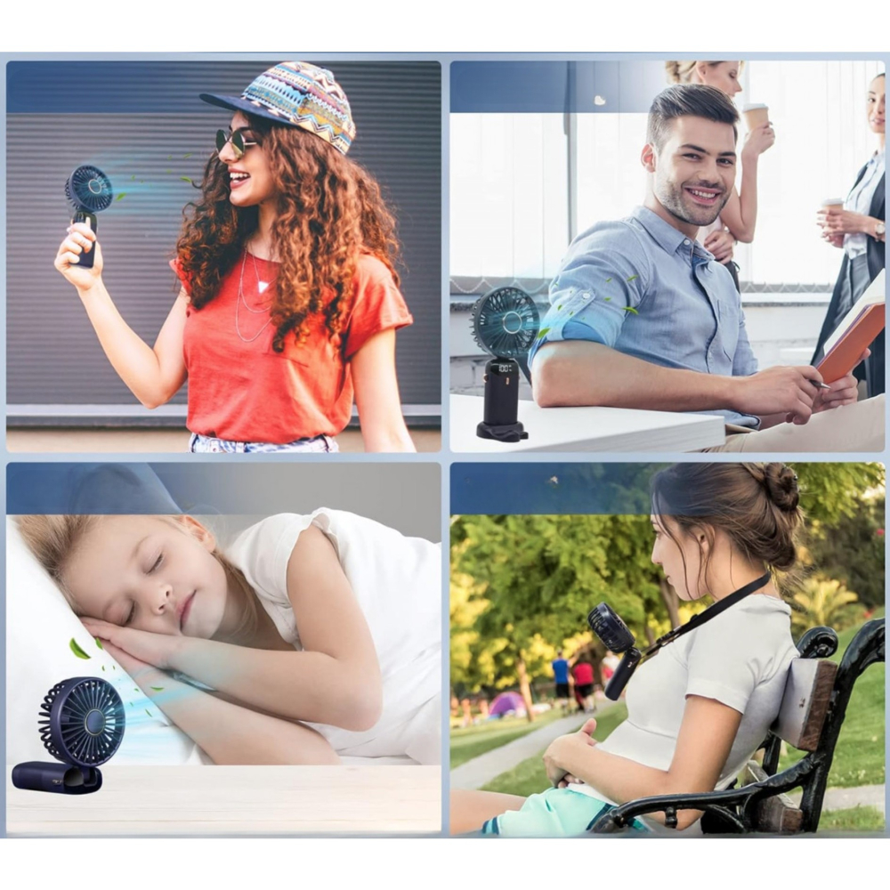 ventilator portabil pliabil cu incarcare USB si ecran LED albastru [7]