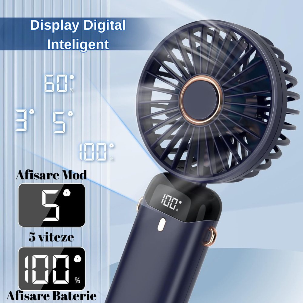 ventilator portabil pliabil cu incarcare USB si ecran LED albastru [6]