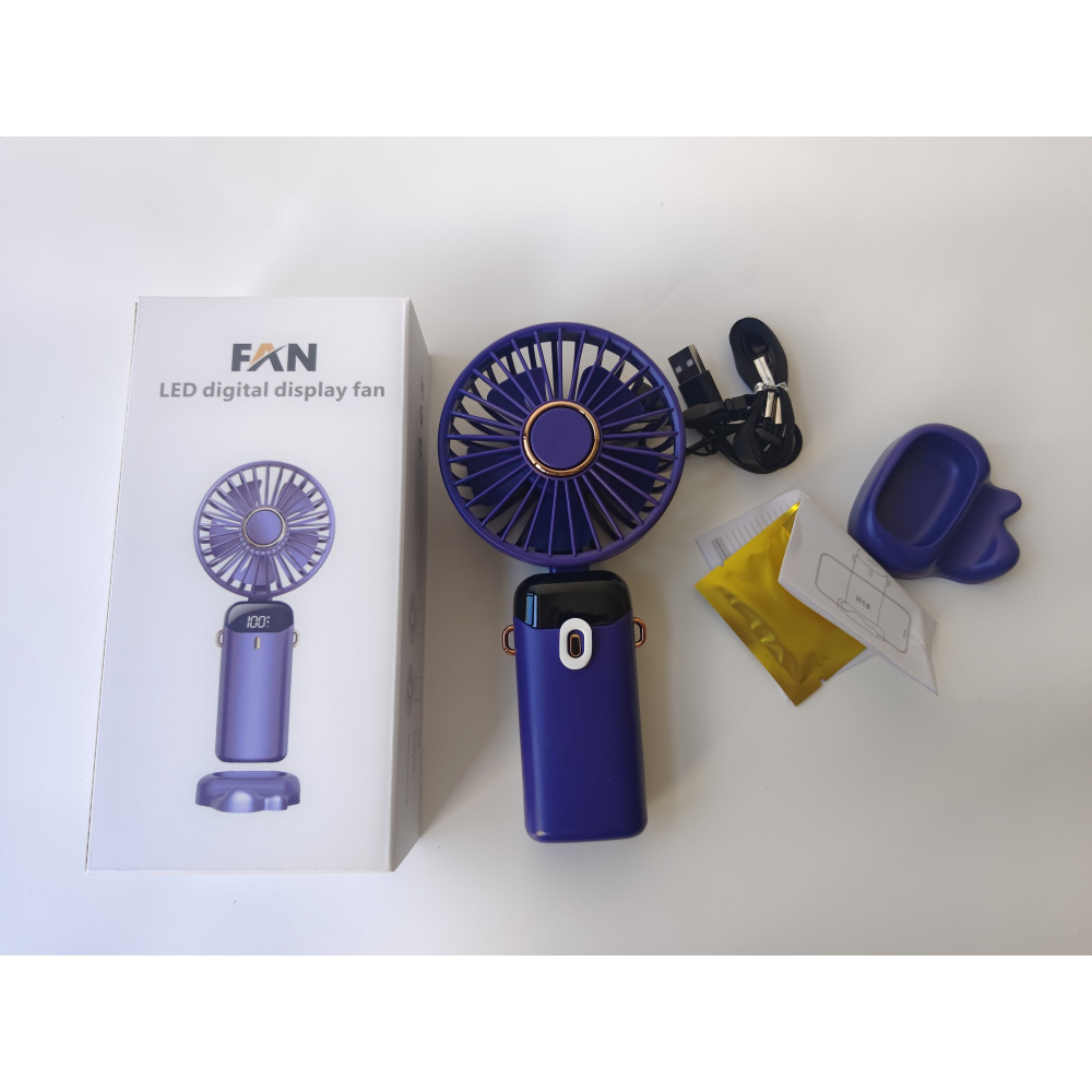 Ventilator portabil pliabil, 3 in 1, 5 viteze, incarcare USB, ecran LCD, mov [9]