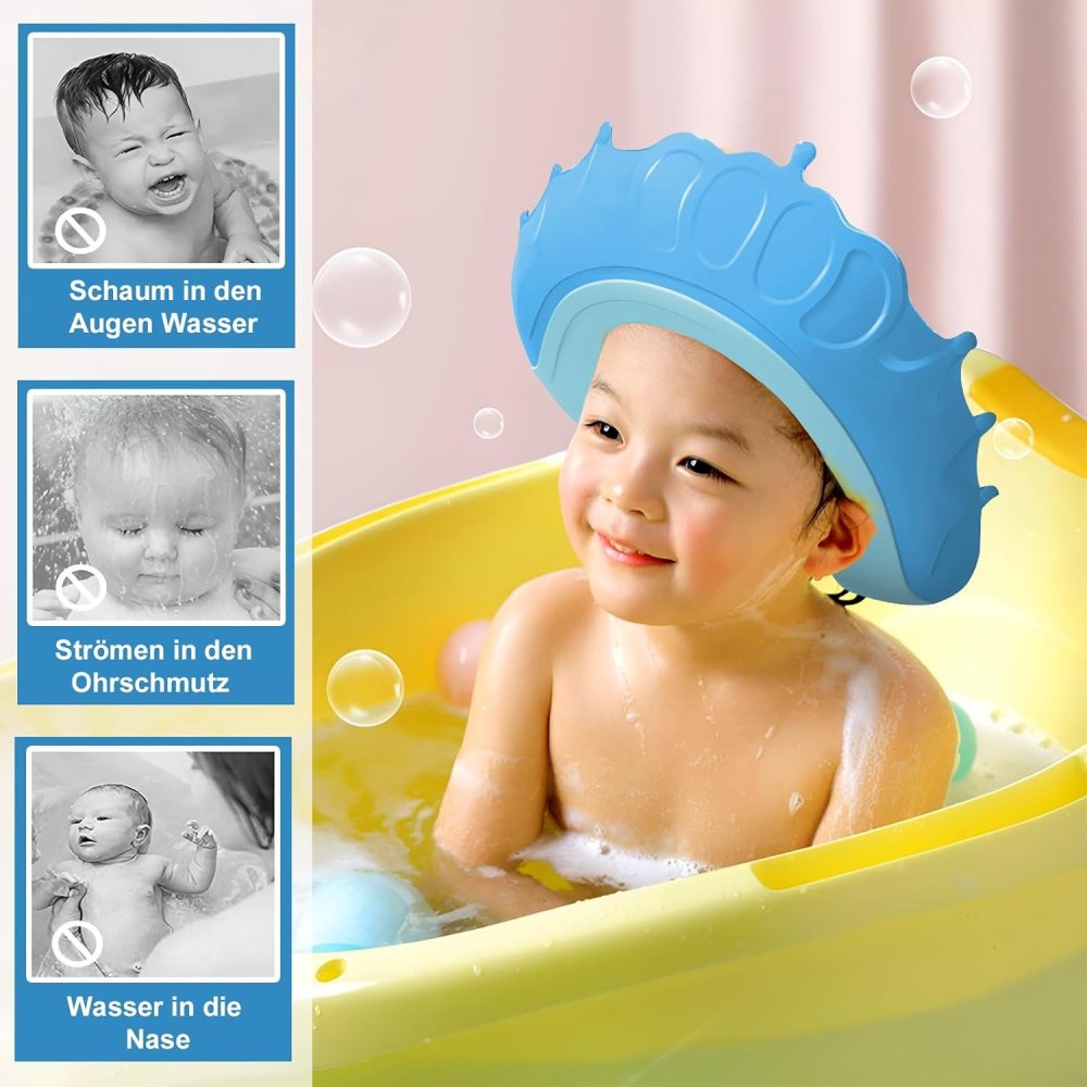 Viziera de protectie pentru baie copii, model coroana, dimensiune ajustabila, silicon moale, albastru [3]