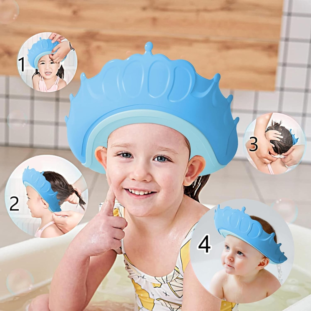 Viziera de protectie pentru baie copii, model coroana, dimensiune ajustabila, silicon moale, albastru [2]