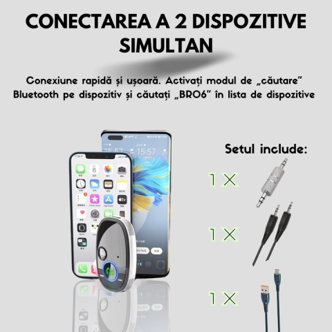 Adaptor auto Bluetooth 5.0, cu jack 3.5 mm, cablu auxiliar inclus, negru [1]