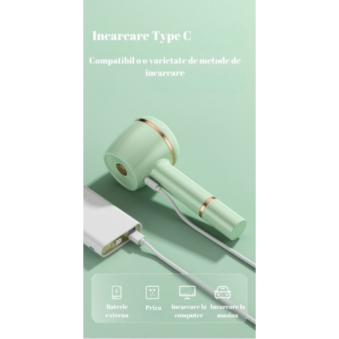 Aparat pentru curatat scame, par si praf, cu lame din otel inoxidabil, incarcare USB Type-C, verde [2]