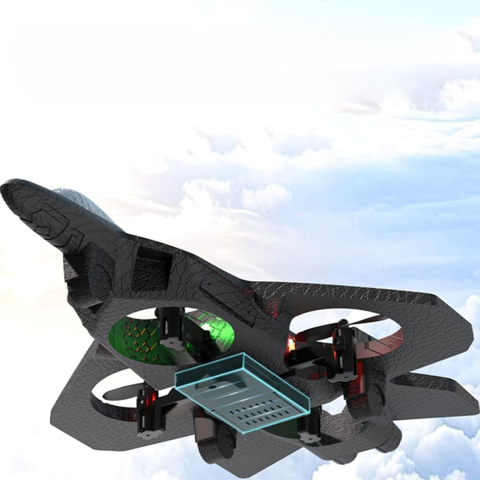 Avion de lupta cu telecomanda, tip drona, rotire 360 grade, spuma EVA negru-albastru [2]