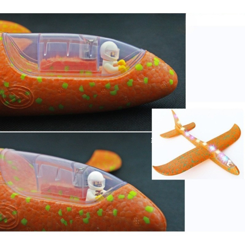 Avion planor cu pilot, lumini pe cabina, polistiren, 47 cm, portocaliu [1]