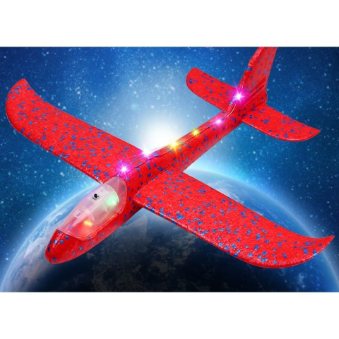 Avion planor cu pilot, polistiren usor, lumini pe cabina, 47 cm, rosu [4]