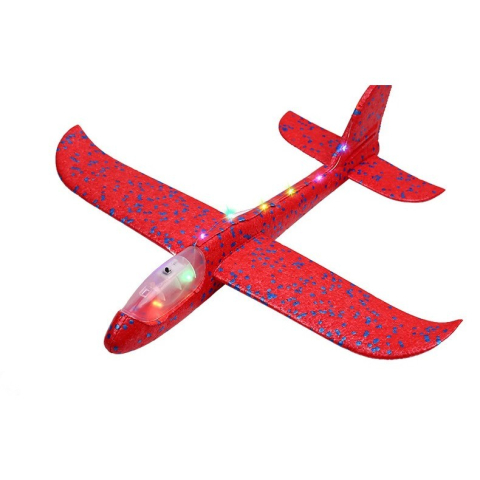 Avion planor cu pilot, polistiren usor, lumini pe cabina, 47 cm, rosu [5]