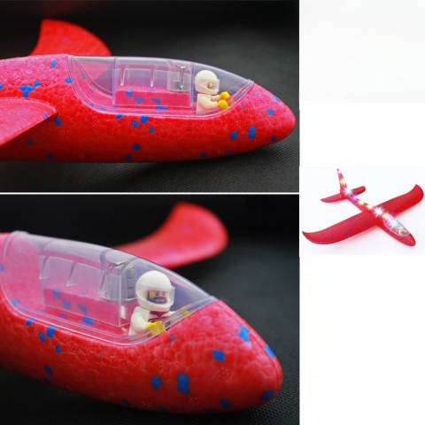 Avion planor cu pilot, polistiren usor, lumini pe cabina, 47 cm, rosu [2]