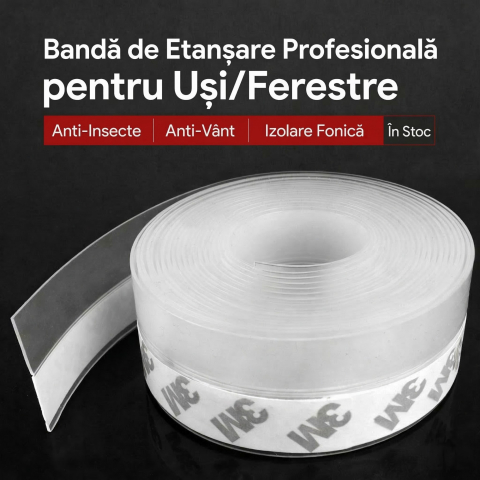 Banda etansare usa si geam, silicon transparent, 3.5 cm latime, 5 m lungime [1]