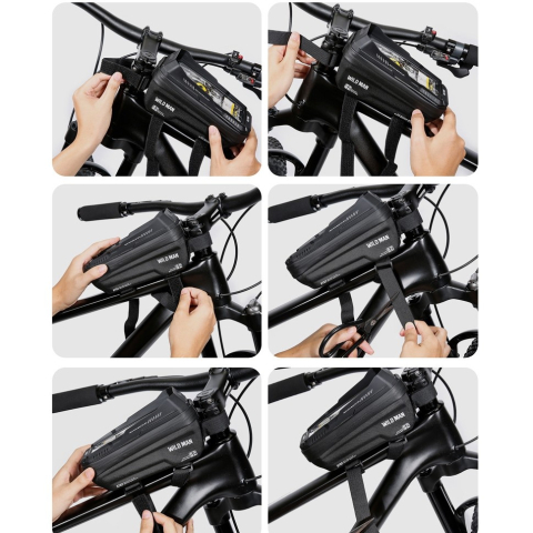 Borseta pentru bicicleta cu suport telefon, capacitate 1L, protectie waterproof, fixare in 3 locuri [2]