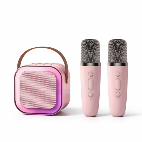 Jocuri Educative - Boxa portabila karaoke, Bluetooth 5.3, set 2 microfoane wireless, iluminare LED RGB