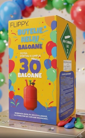 Petreceri copii - Butelie heliu de unica folosinta, pentru 30 baloane latex, capacitate 7 litri, metal rosu
