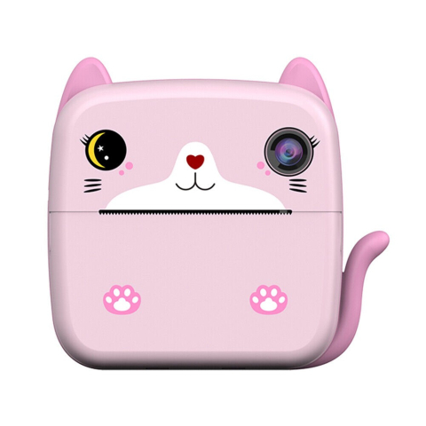 Jucarii Montessori - Camera instantanee pentru copii, model Kitty, ecran HD 2.4 inch, imprimare alb-negru