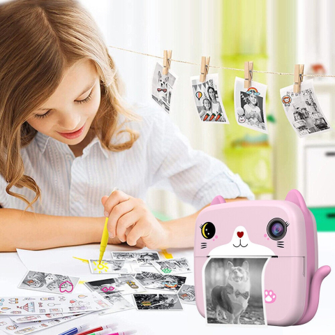 Camera instantanee pentru copii, model Kitty, ecran HD 2.4 inch, imprimare alb-negru [10]