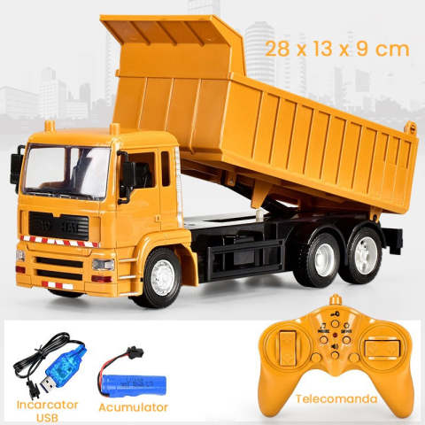Camion basculanta telecomandat, model basculanta, bena functionala, plastic galben [1]
