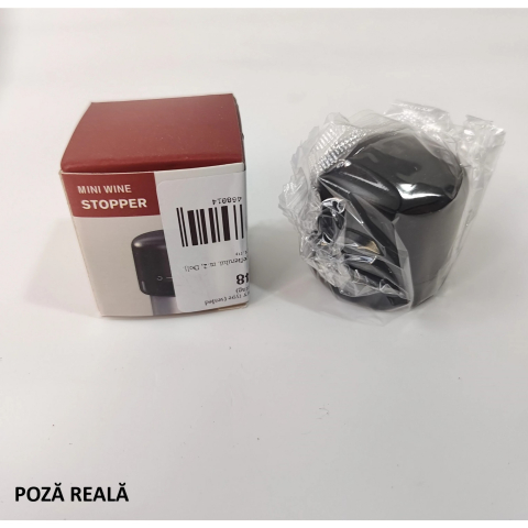 Capac etansare sticla vin, rotativ on-off, silicon, negru [5]