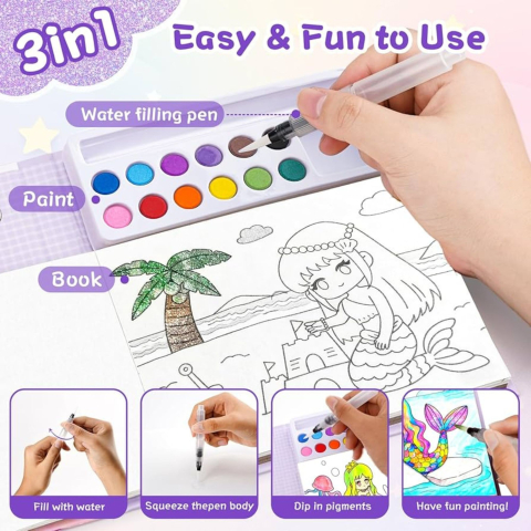 carte colorat acuarela model sirena cu pensula roz [1]