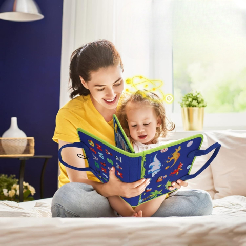 Carte senzoriala educativa Montessori, model alfabet, 3 pagini, albastru [2]