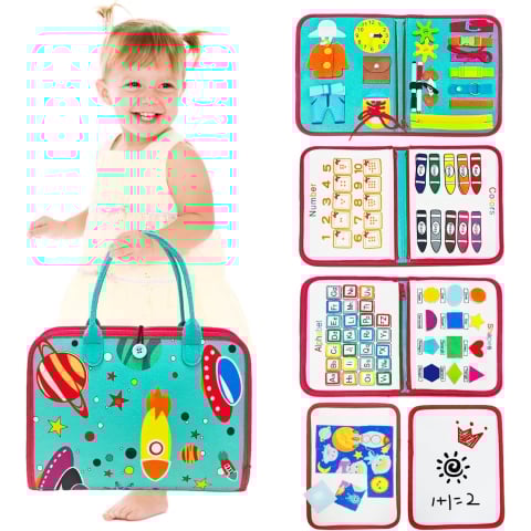 Carte senzoriala Montessori copii, invatare culori si forme, spatiu cosmic 28x22 cm [7]