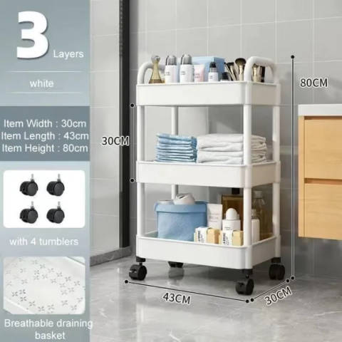 Carucior Organizator cu 3 Niveluri si Roti – Plastic Negru, Mobil si Compact [2]