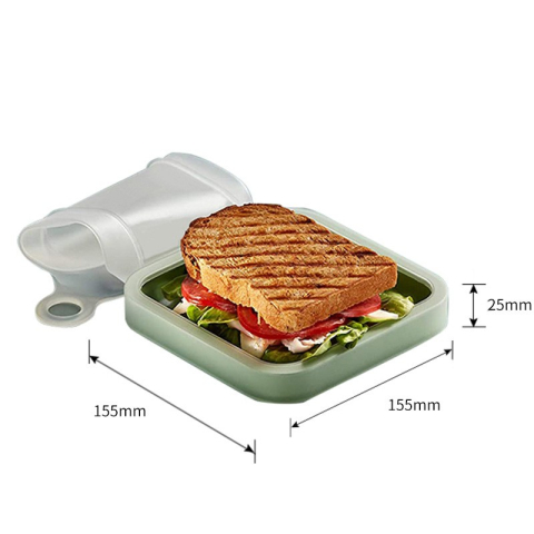 Caserola pentru sandwich, portabila cu capac anti-scurgere, silicon si polipropilena, 15.5x15.5x2.5 cm, verde [8]