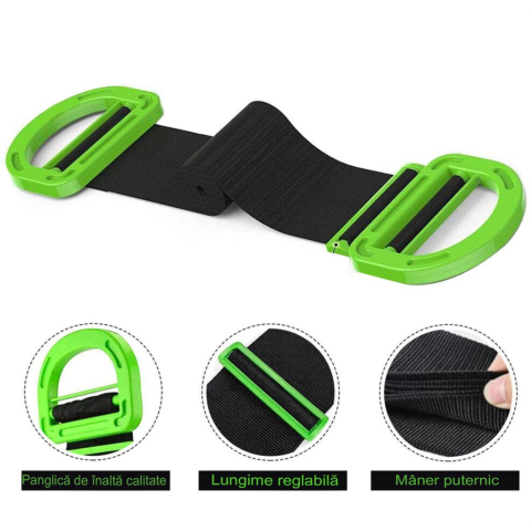 Chinga elastica pentru transport obiecte grele, lungime 1.7 m, sustinere 100 kg, negru verde [4]