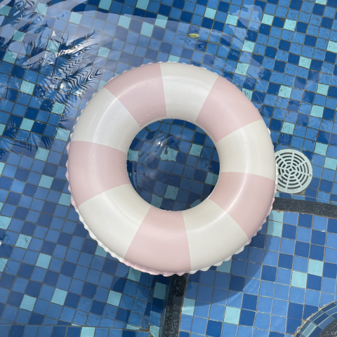 Colac de inot gonflabil pentru copii, in dungi roz-galben, diametru 66 cm [2]