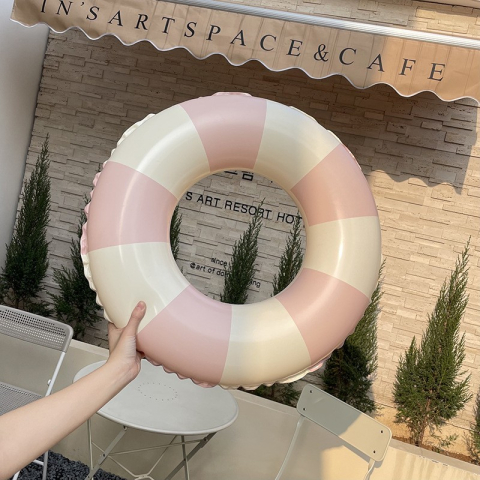 Colac de inot gonflabil pentru copii, in dungi roz-galben, diametru 66 cm [4]