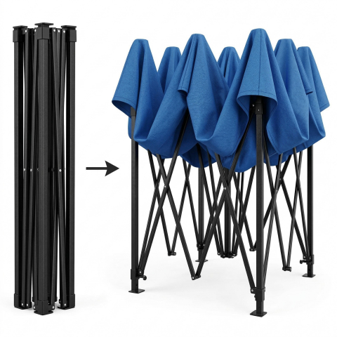 Cort pavilion pliabil 3x3 m, cadru metal ranforsat, acoperis polyester Oxford 420D, albastru [3]